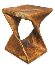Square Teak Root Table Hand Carved Solid Wood Stool End Side Lamp Table Abstract