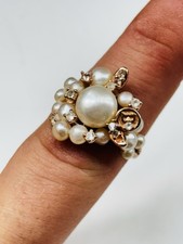 Gemporia gilded silver,cultured pearls and diamonds (?) ring UK size O