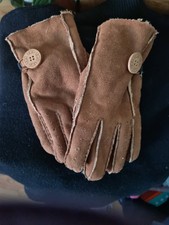 UGG Women's Brown Fur Suede Gloves