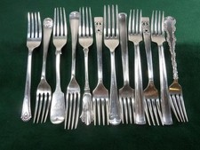 12 Vintage EPNS Silver plated Dessert Side forks mixed patterns mixed makers #3