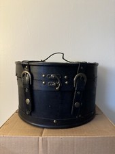 VINTAGE 1930s French Wood Steel Hardware Leather Hat Box 12" x 9" x 8"