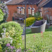 Garden Bird Feeding Station 4 Feeders Seed Nut Metal Stand Outdoor 2.1m 7518012