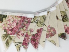 Laura Ashley Hydrangea Pink Natural Handmade Bunting Double Sided 10 Flags