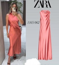 ZARA SATIN MIDI DRESS PEACH COWL NECK NEW SIZE S 