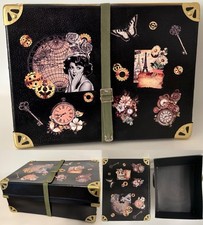 VTG Faux Leather Rectangle Time Travel Hat Box Steampunk Victorian Gothic Brass