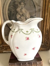Bishop And stonier Large Antique Pitcher Jug Ribbons And Roses 41cm High
