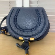 Chloé Marcie Shoulder Crossbod Bag Mini Leather Blue Pre-owned Authentic