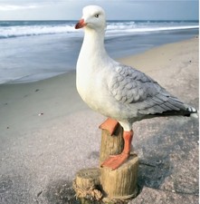 SEAGULL ON A POST Home Décor Garden Outside Windowsill Patio Ornament H32cm