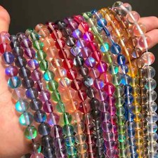 6/8/10/12mm Shiny Mystic Aura Quartz Loose Beads for DIY Jewelry Making 15''