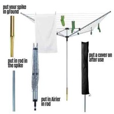 Heavy Duty 60M Rotary Airer Washing Line 4 Arm Clothes Dryer Ground Spike&Cover