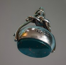 Antique Victorian 12 CT Gold Bloodstone & Pink Agate Spinning Watch Fob Pendant