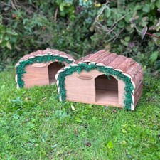 Wooden Hedgehog House Hogitat Hibernation With Bark Roof Shelter Home (Set of 2)
