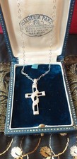 Vintage 925 Silver & Cubic Zircon Set Cross Crucifix Pendant & 16 Inch Chain