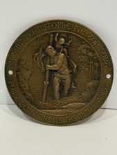 Rare Old Bronze St. Christopher Automobile Dashboard Badge Protection