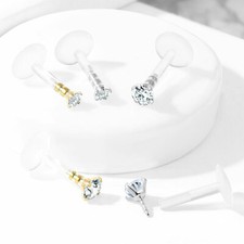 Bioflex crystal labret helix ear bar earring push fit clear crystal in 2 OR 3MM