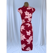 Vintage Karen Millen UK 12 Red Satin Oriental Pencil Dress