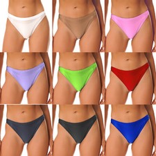 Women Glossy Low Rise Briefs Panties High Cut Thongs Underwear Bikini Bottom
