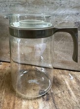 Vintage J&J Pyrex Jug, Glass Tea Or Coffee Pot Brown Handle 7"