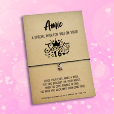Personalised 16th Birthday Gift Sweet Sixteen Wish Bracelet Lucky Charm Girls