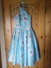 Blue and white floral Chi chi london halterneck satin dress size 8