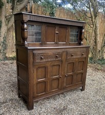 Vintage Carved Oak Court Cupboard Cocktail Drinks Cabinet Sideboard