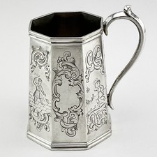 Early Victorian Octagonal Sterling Silver Christening Mug 1846 London