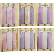 NEW WOMENS LADIES EMBROIDERED HANKIES HANKERCHIEFS MULTI PACK OF 3 GIFT BOX 