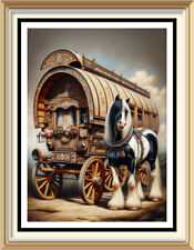 7x5 Art Print Romany Gypsy Traveller Roma Tinker Bow Top Caravan Wagon Horse