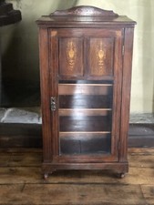 Antique Walnut Period Music Drinks Glass  Inlaid  Marquetry Cabinet Circa 1800's