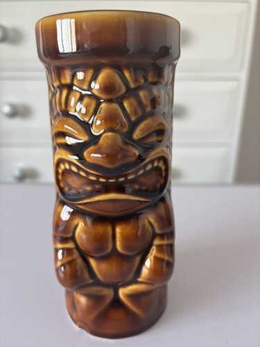 Brown ceramic tiki mug - brown,