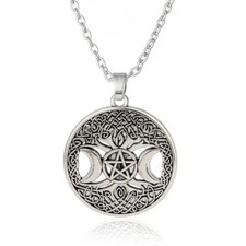 Wicca Triple Moon Goddess Pentacle Tree of Life Pagan Pendant Necklace Jewelry