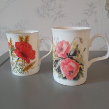 Poppies Mugs x 2 Fine Bone China Roy Kirkham