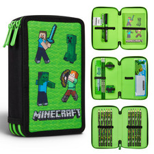 Minecraft Pencil Case, Large Pencil Case 3 Compartment Filled with Supplies