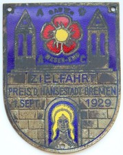 Germany Prize Of The Hanseatic City Of Bremen Bronze Enamel Plaque 1929
