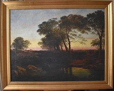 A FARMSTEAD AT SUNSET 19thC ENGLISH SCHOOL OIL PAINTING Flwr DANIEL SHERRIN