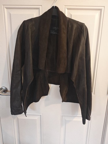 Women brown leather jacket - brown,