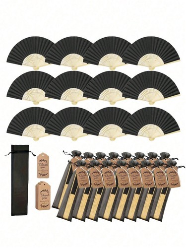 3pcs elegant black folding - black,