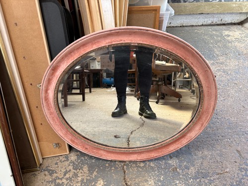 Wooden frame oval mirror - mirror, wall
