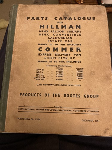 Hillman minx spare - hillman, list