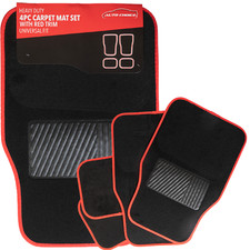 Universal Car Mats - Black Carpet Red Trim Blue Trim Car Floor Mats Set
