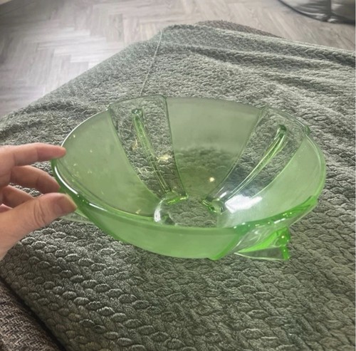 Green uranium glass bowl - glass,