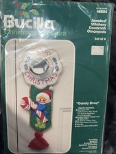VTG Bucilla Felt Applique Kit Candy Elves Set 4 Door Knob Hangers Christmas New