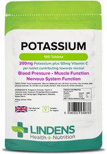 Lindens Potassium 200mg (100 Tablets) supports normal blood pressure - UK Made