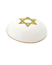 Gold White Star Of David Knitted Yarmulke Kippah 17 cm cupples Jewish Kippa Hat