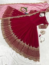 Presenting Latest Faux Georgette Maroon Gown With Net Dupatta For Reception Wear