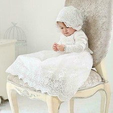 New Long Sleeve Christening Gown Baby Girl Party Dress Lace Wedding Kids Clothes
