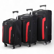 Black Expandable Soft Shell Suitcase 8 Wheel Set Travel Light Cabin Bag