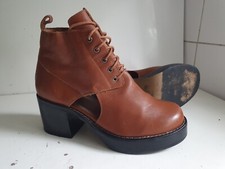 TOPSHOP DESIGNER UK 4 EU 37 WOMENS TAN BROWN LEATHER CUT OUT HEELS ANKLE BOOTS