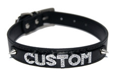 Custom Black Personalised Slave Cum Sissy Bondage Collar Goth Punk Spikes Smooth
