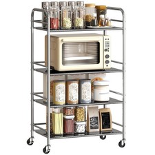 HOMCOM 4 Tier Kitchen Trolley on Wheels Serving Cart with Handles Silver